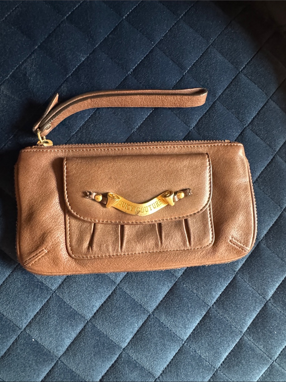 Juicy Couture Tan Leather Wristlet Clutch with Gold Accent